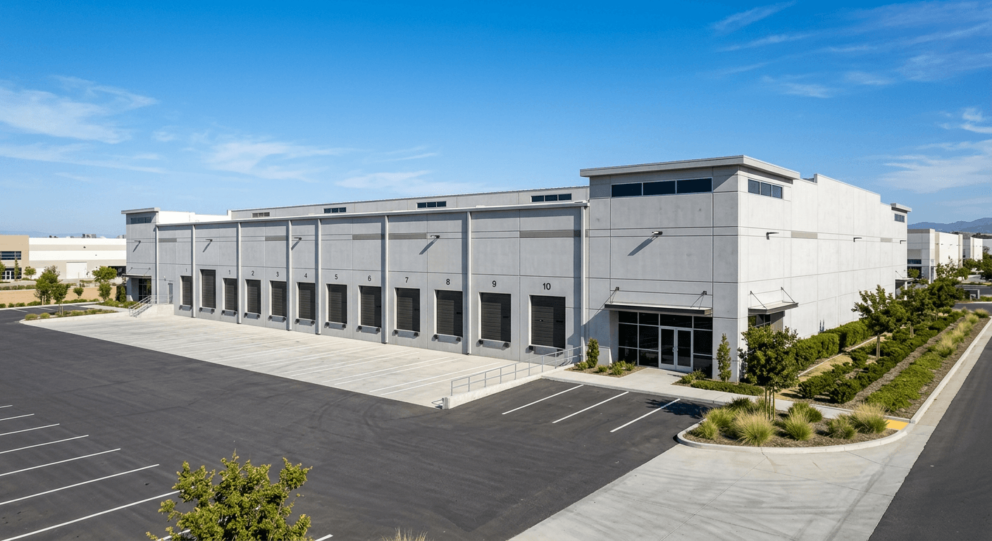 Concrete tilt-up warehouse with loading dock doors