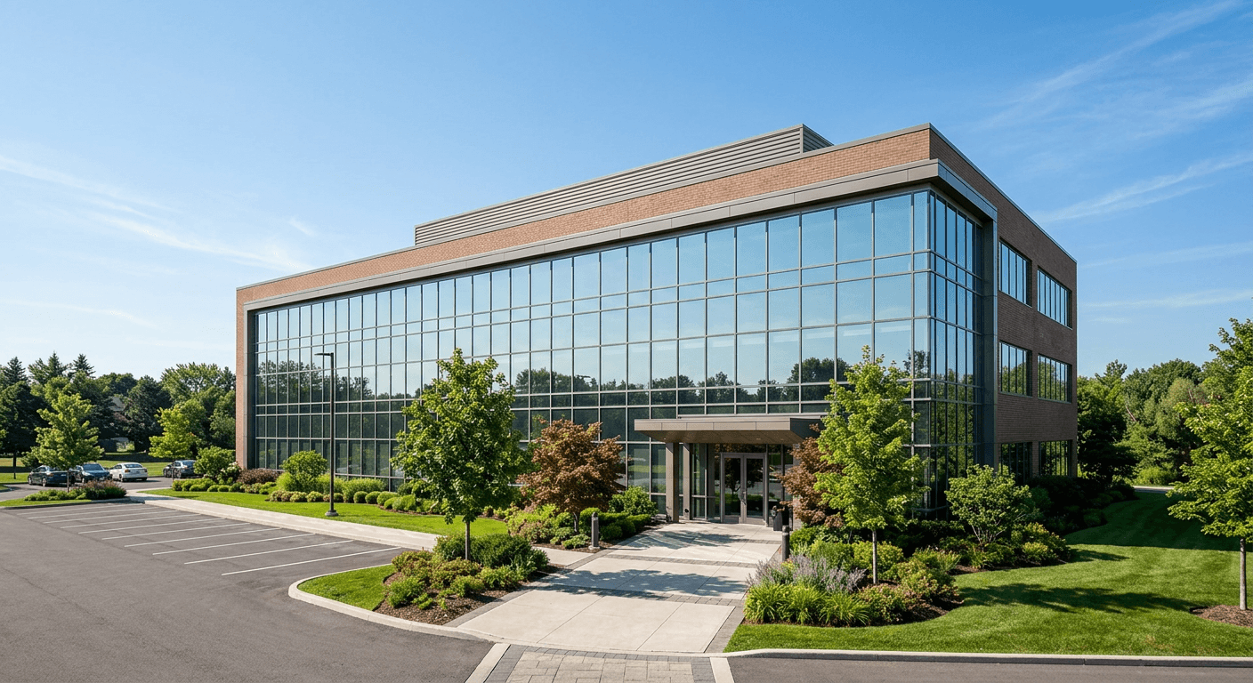 Three-storey office building with glass curtain wall